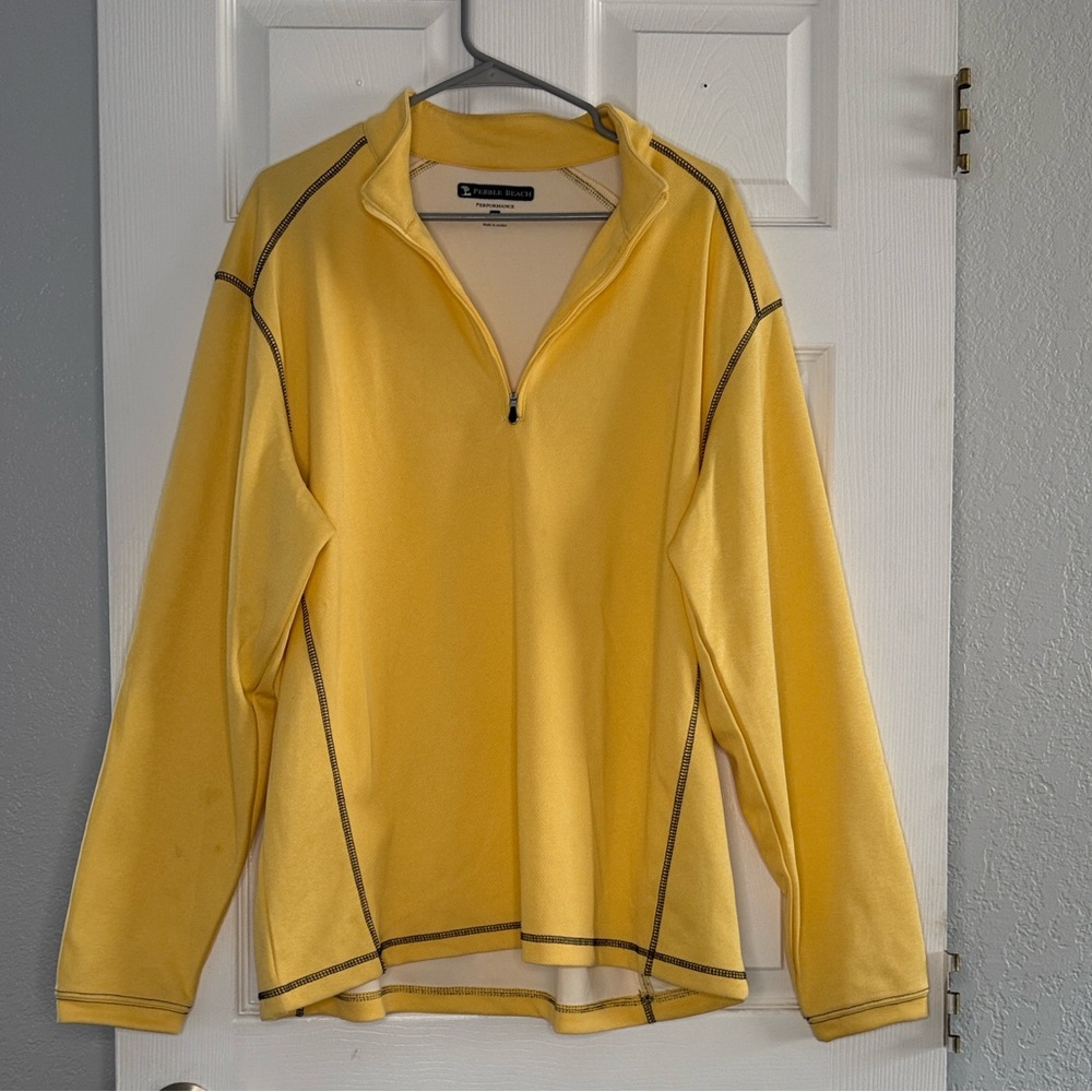 Pebble Beach Yellow Quarter-Zip Sweatshirt with Contrast Stitching